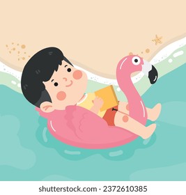 Niño feliz con la playa de verano