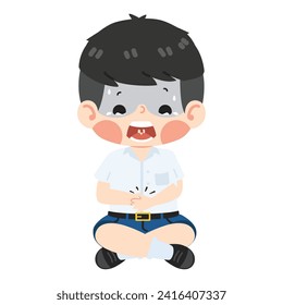 Kid boy having stomachache vector