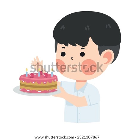 kid  boy holding birthday cake