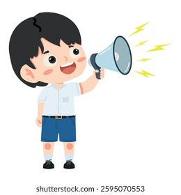 Kid boy holding a megaphone cartoon