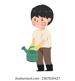 Kid boy holding watering can