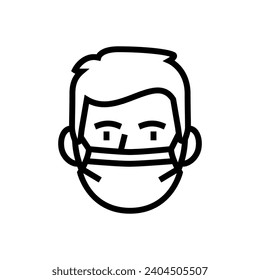 kid boy medical mask line icon vector. kid boy medical mask sign. isolated contour symbol black illustration