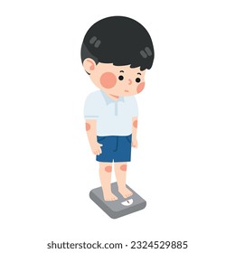 Kid boy on weighing scale weight