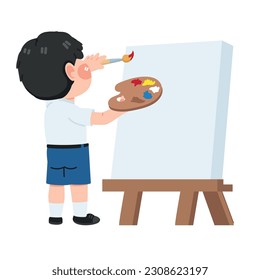 Kid boy painting a picture
