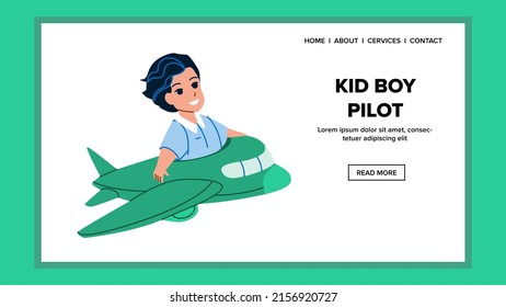 Kid Boy Pilot Flying In Airplane Transport Vector. Child Boy Pilot Fly In Aircraft, Playing On Amusement Park Attraction. Character Future Profession And Leisure Time Web Flat Cartoon Illustration