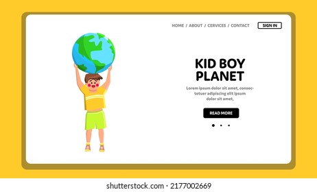 kid boy planet vector. earth environment, green science, nature globe kid boy planet web flat cartoon illustration