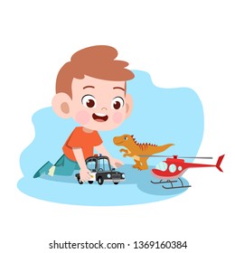 kid boy play car toy vector illustration