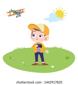 kid boy play remote control illustration