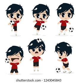 kid boy playing football (soccer) collection on white background isolated eps10 vector illustration