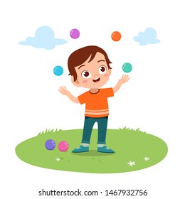 kid boy playing juggling ball vector isolated