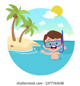 kid boy playing on beach vector illustration
