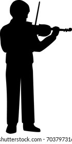 Kid boy playing violin vector silhouette