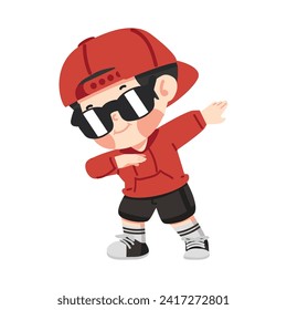 Kid boy posing as dab cartoon