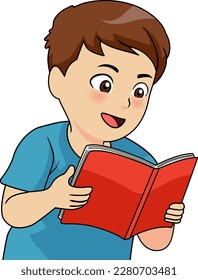 Niño leyendo libro con sonrisa en la cara