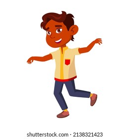 Kid Boy Running And Playing On Playground Vector. Indian Schoolboy Running And Enjoying Sport Game Or Competition. Happy Character Child Funny Active Time Outdoor Flat Cartoon Illustration