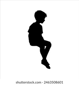 Kid boy sitting silhouette isolated on white background. Boy icon vector illustration design.