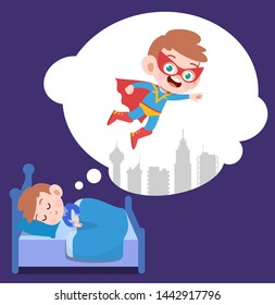 kid boy sleep dream vector illustration