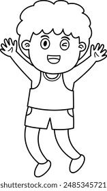 Kid boy stand happy celebrating pose