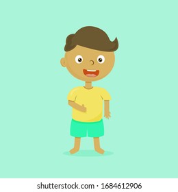 kid boy stand with thumb up, vector character child  smiling face