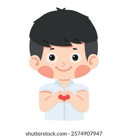 Kid boy student making a heart shape