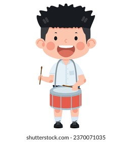 Kid boy student playing drum