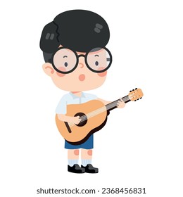  kid boy student playing guitar