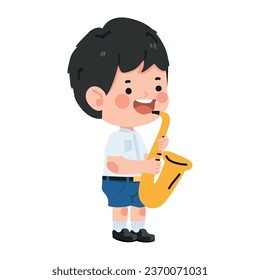 Kid Boy student with saxophone