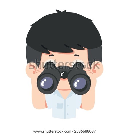 Kid boy student see using binocular