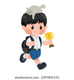 Kid boy student with trophy education concept