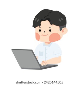 Kid Boy student using computer 