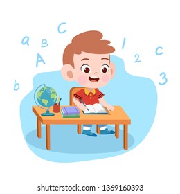 kid boy study vector illustration