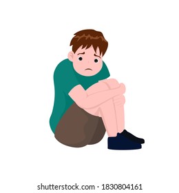 Kid boy suffering or depressed isolated on background. Vector illustration design.