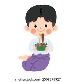 Kid boy in Thai traditional costume  Loy Krathong