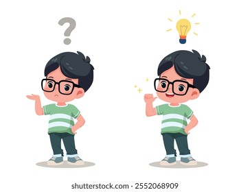 kid boy  thinking idea vector illustration