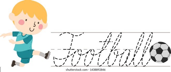 Kid Boy Trace Football Cursive Illustration