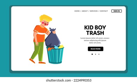 vector de basura de niño. basura infantil, ambiente plástico, niños desecho, reciclaje de basura, niños basura web de basura ilustración de caricatura plana