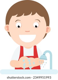 Kid boy washing hand vector illustration
