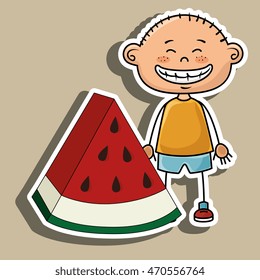 kid boy watermelon fruit vector illustration graphic