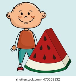 kid boy watermelon fruit vector illustration graphic
