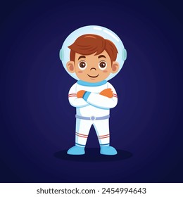 kid Boy wearing an astronaut suit uniform cartoon character design