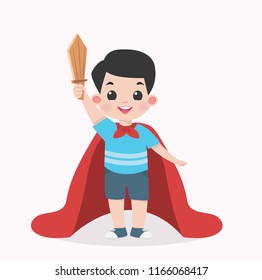 Kid Boy with a wooden sword and a cape  