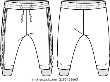 KID BOYS BOTTOM WEAR JOGGER AND TROUSER FRONT AND BACK FLAT DESIGN VECTOR