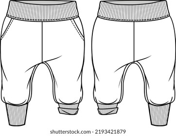 KID BOYS BOTTOM WEAR JOGGER AND TROUSER FRONT AND BACK FLAT DESIGN VECTOR