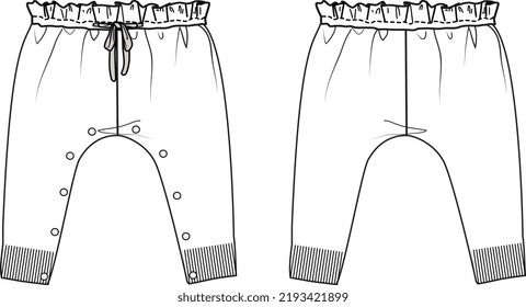 KID BOYS BOTTOM WEAR JOGGER AND TROUSER FRONT AND BACK FLAT DESIGN VECTOR