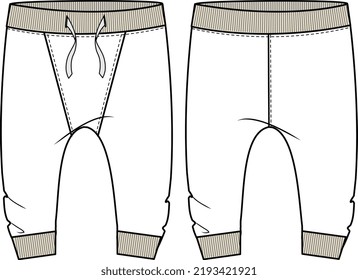 KID BOYS BOTTOM WEAR JOGGER AND TROUSER FRONT AND BACK FLAT DESIGN VECTOR