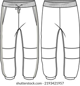 KID BOYS BOTTOM WEAR JOGGERS AND TROSERS FRONT AND BACK FLAT DESIGN VECTOR
