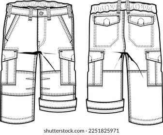 KID BOYS BOTTOM WEAR PANT FRONT AND BACK WITH POCKET FASHION FLAT DESIGN VECTOR