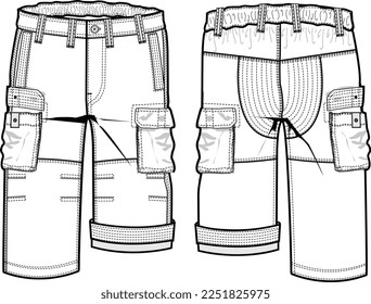 KID BOYS BOTTOM WEAR PANT FRONT AND BACK WITH POCKET FASHION FLAT DESIGN VECTOR