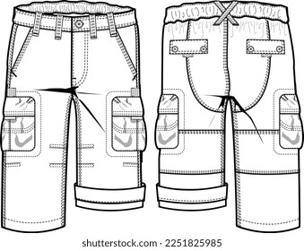 KID BOYS BOTTOM WEAR PANT FRONT AND BACK WITH POCKET FASHION FLAT DESIGN VECTOR