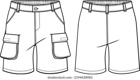 KID BOYS BOTTOM WEAR SHORTS  FRONT AND BACK FLAT DESIGN VECTOR
